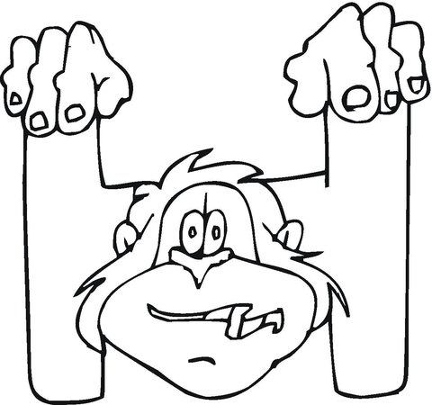 Letter H With Monkey Coloring Page